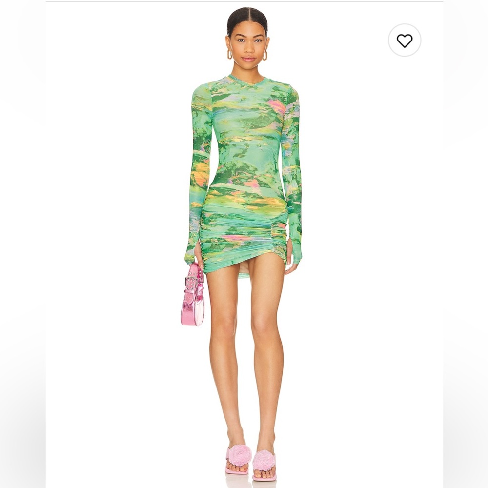 Mirza Mini Dress in Acid Green Marble